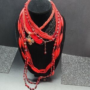 Vibrant Red Lot Of 6 Necklaces